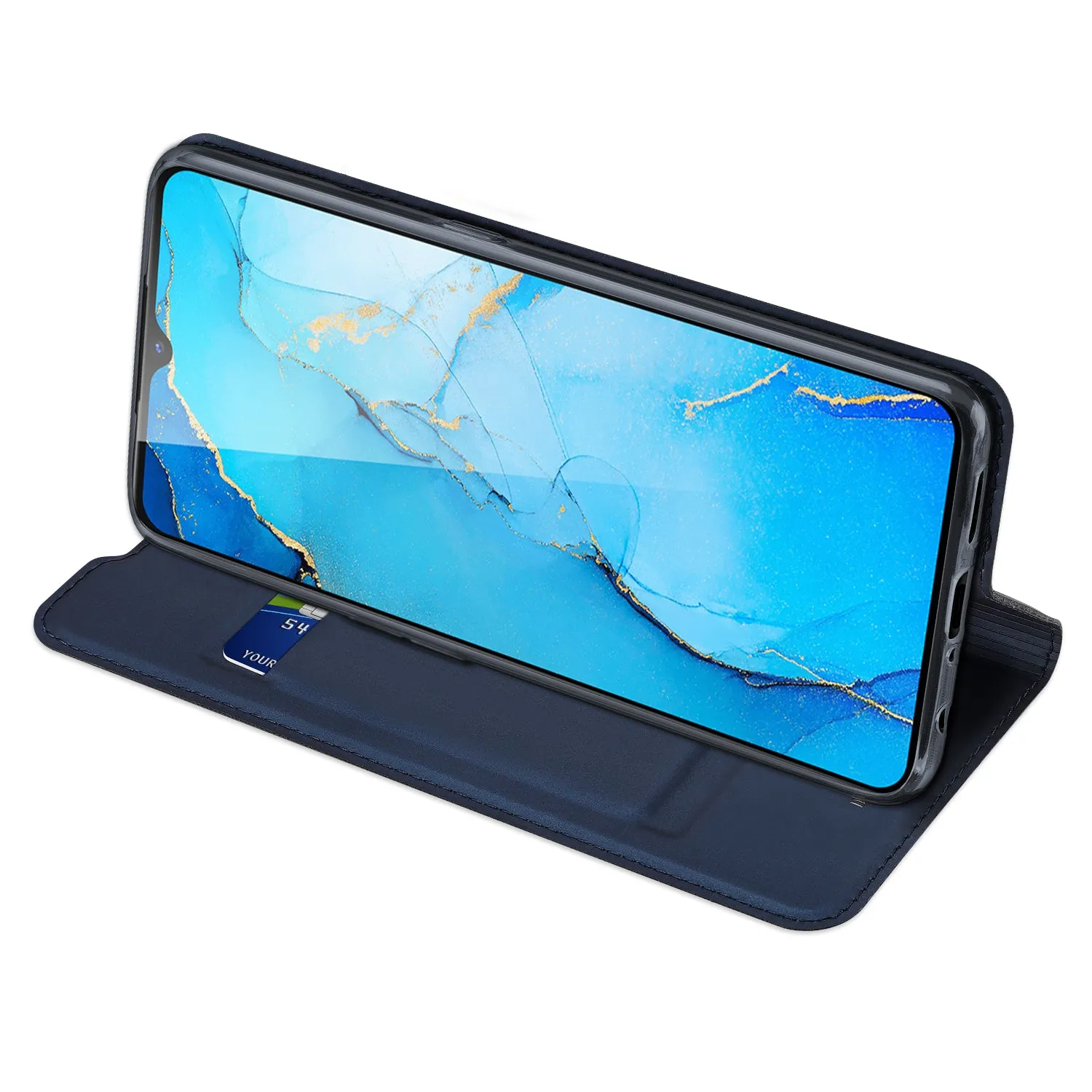 For OPPO Reno 3/3 Pro/ 3 pro 4G Case Magnetic Closure Card Slots Cellphone Cover Screen Protector Stand Available Leather Shell blue
