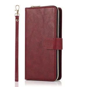 For Samsung A51 5G/A71 5G/Note 10 pro Pu Leather  Mobile Phone Cover Zipper Card Bag   Wrist Strap Red wine