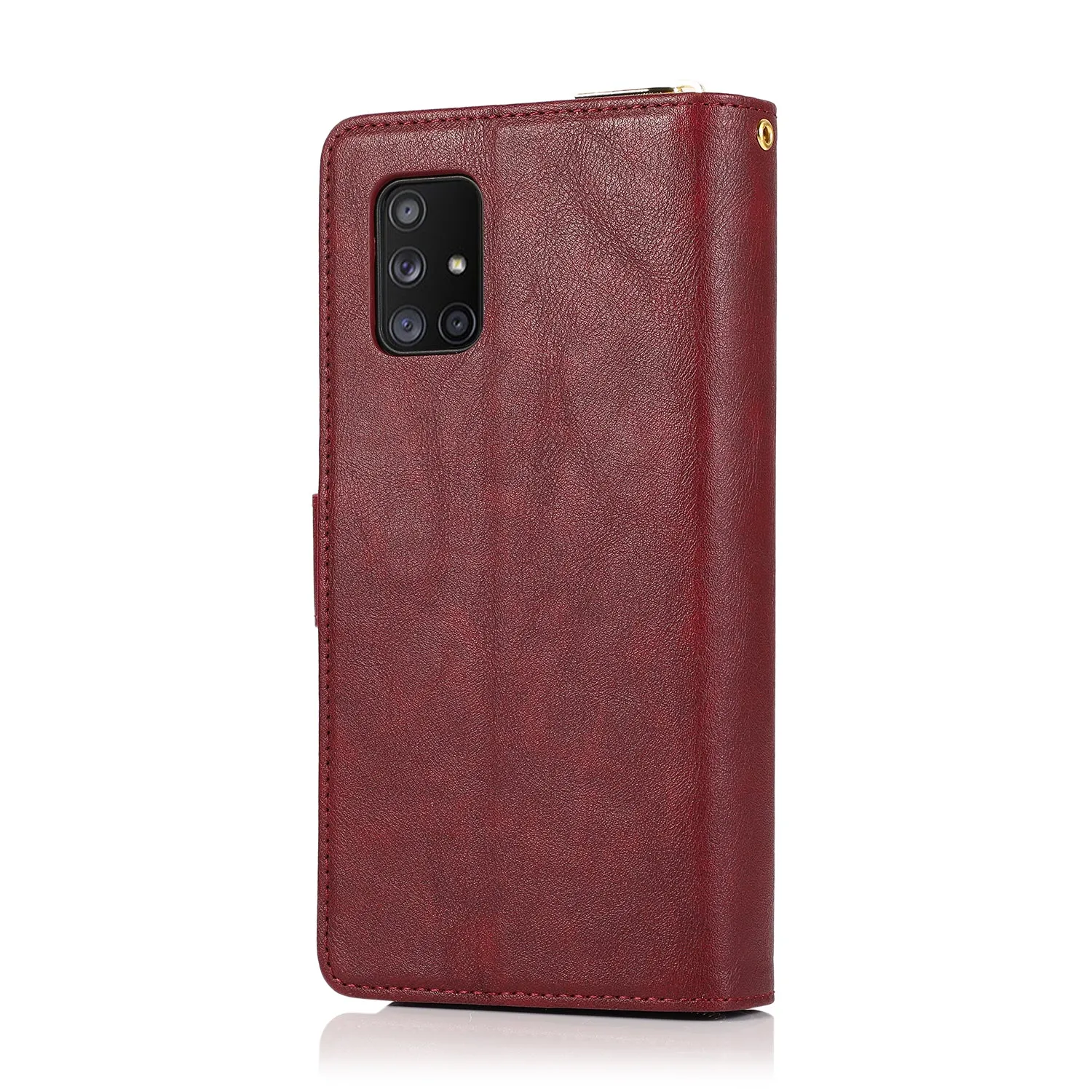 For Samsung A51 5G/A71 5G/Note 10 pro Pu Leather  Mobile Phone Cover Zipper Card Bag   Wrist Strap Red wine