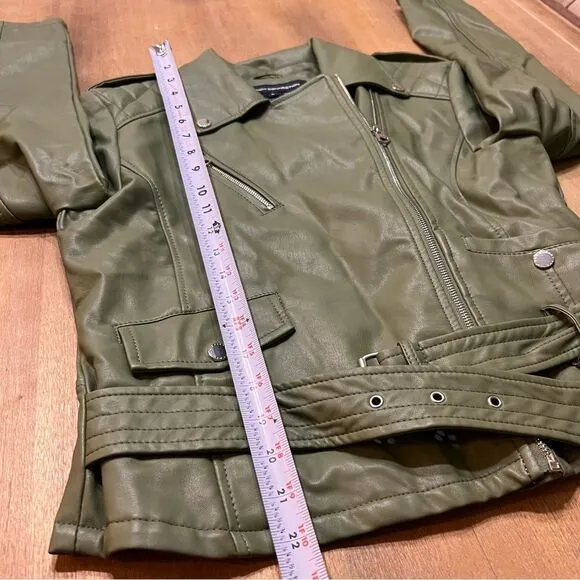 French Connection Women's Asymmetrical Moto With Belt in Summer Olive Size M