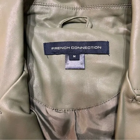 French Connection Women's Asymmetrical Moto With Belt in Summer Olive Size M