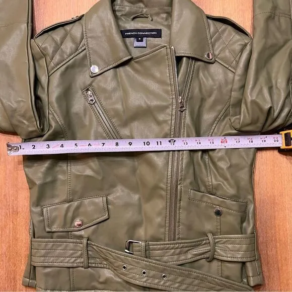 French Connection Women's Asymmetrical Moto With Belt in Summer Olive Size M