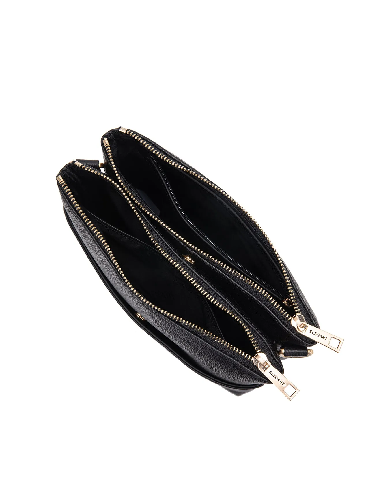 FREYA MULTICOMPARTMENT LEATHER XBODY BAG- E1-0844-BLK- NEW IN