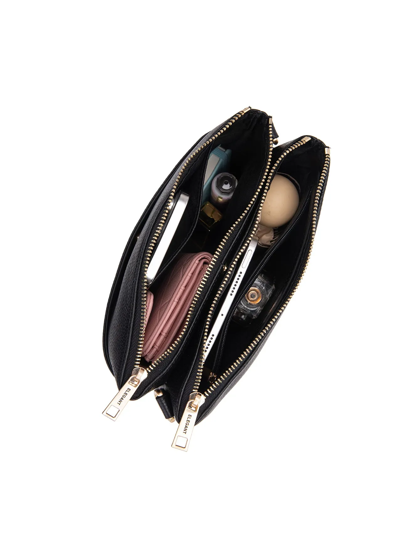 FREYA MULTICOMPARTMENT LEATHER XBODY BAG- E1-0844-BLK- NEW IN