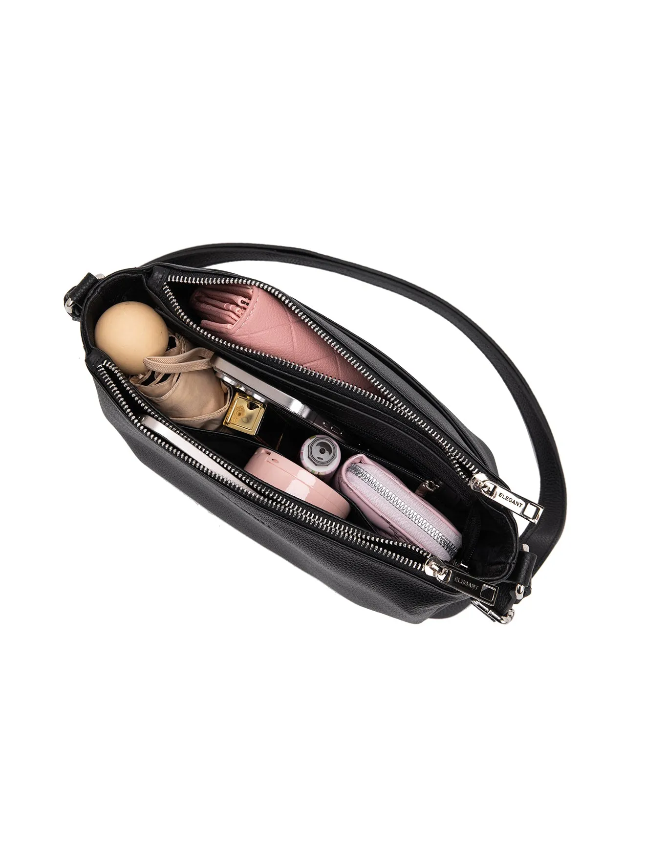 GABRIELLA TRIPLE COMPARTMENT LEATHER BAG- E1-0846-BLK- NEW IN