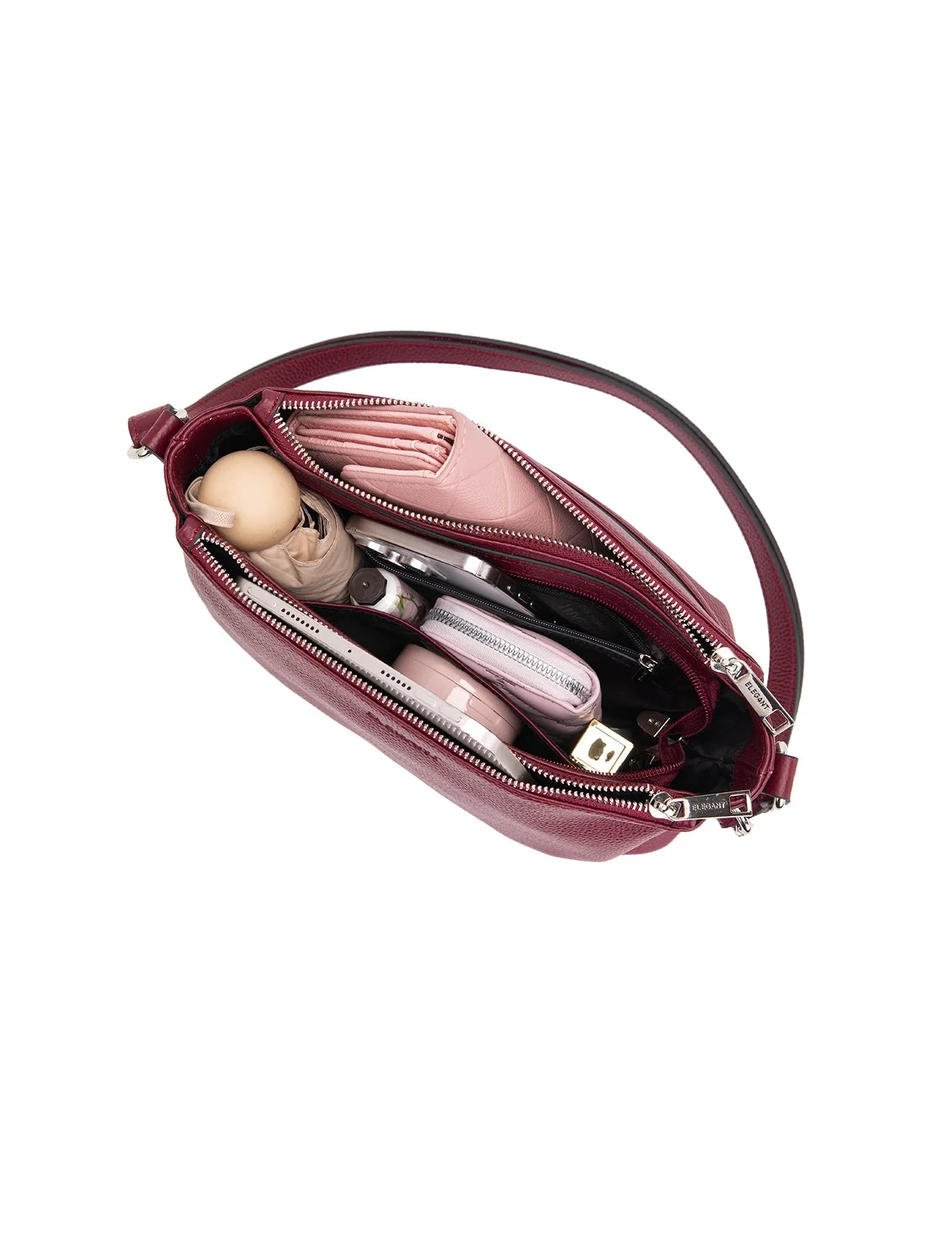 GABRIELLA TRIPLE COMPARTMENT LEATHER BAG- E1-0846-BUR-NEW IN