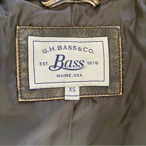 GH Bass @ Co Faux Leather Moto Jacket Dark Brown Brass Zippers Like New Size XS