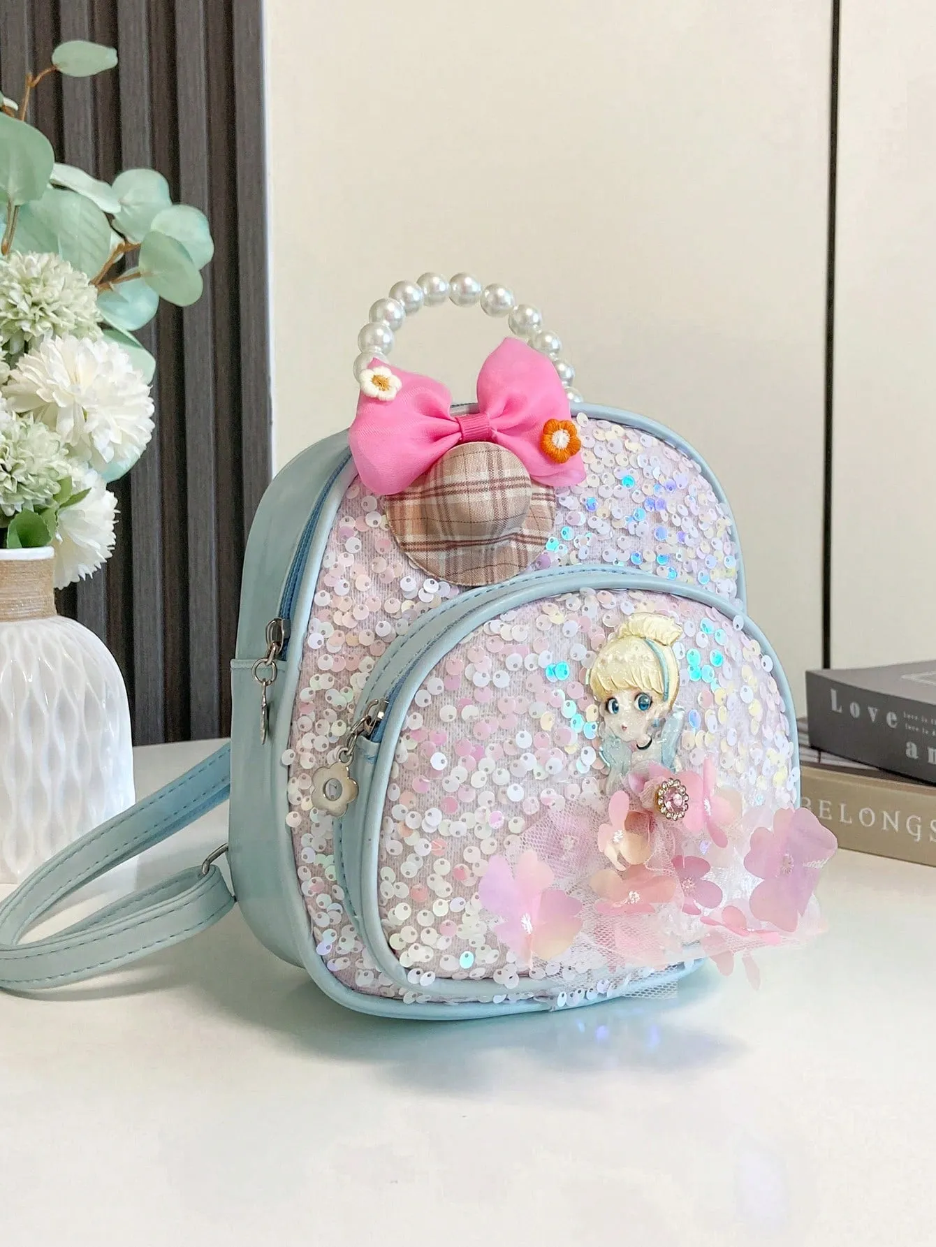 Girls Cartoon Figure Graphic Sequin Decor Backpack