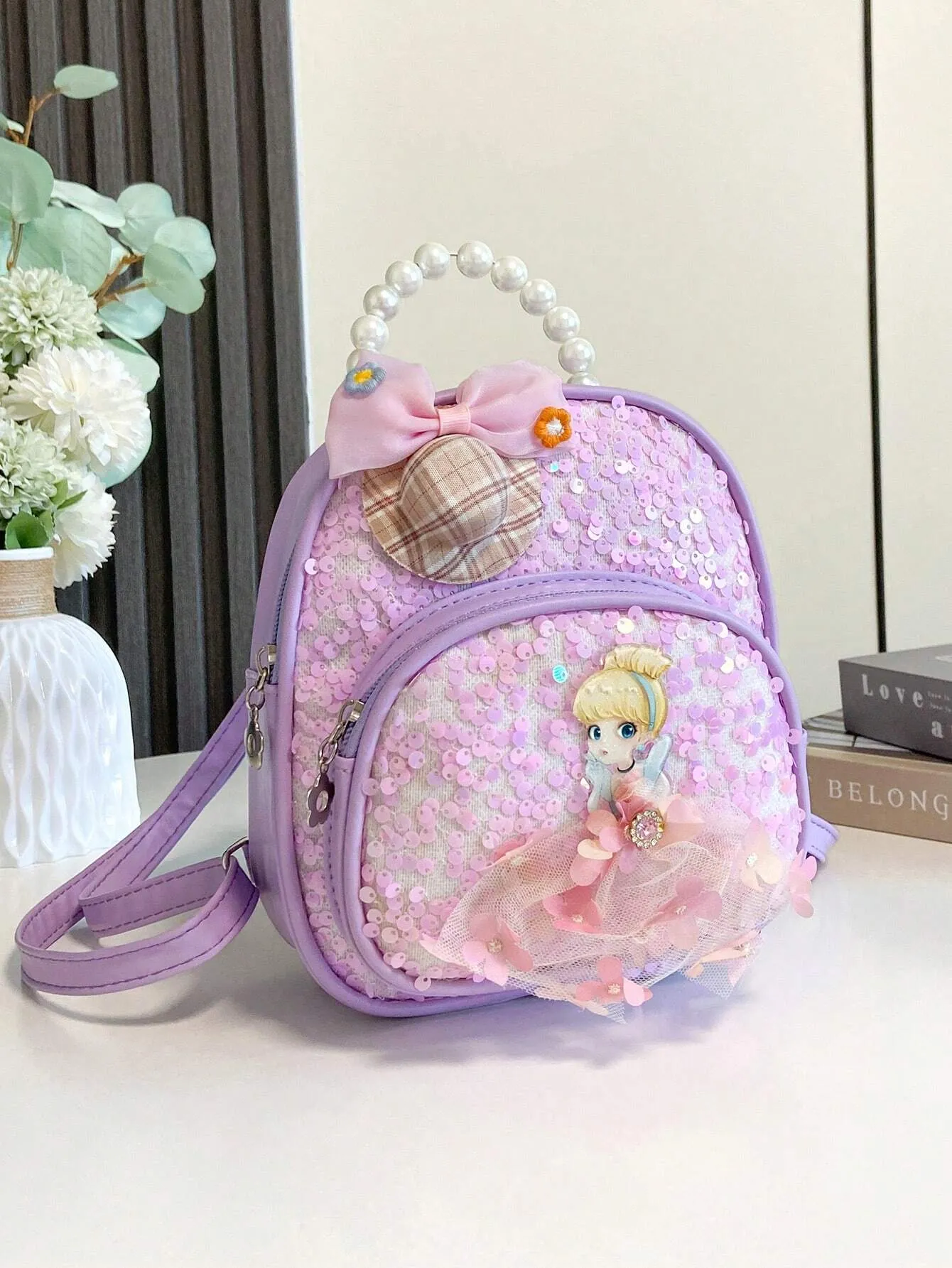 Girls Cartoon Figure Graphic Sequin Decor Backpack
