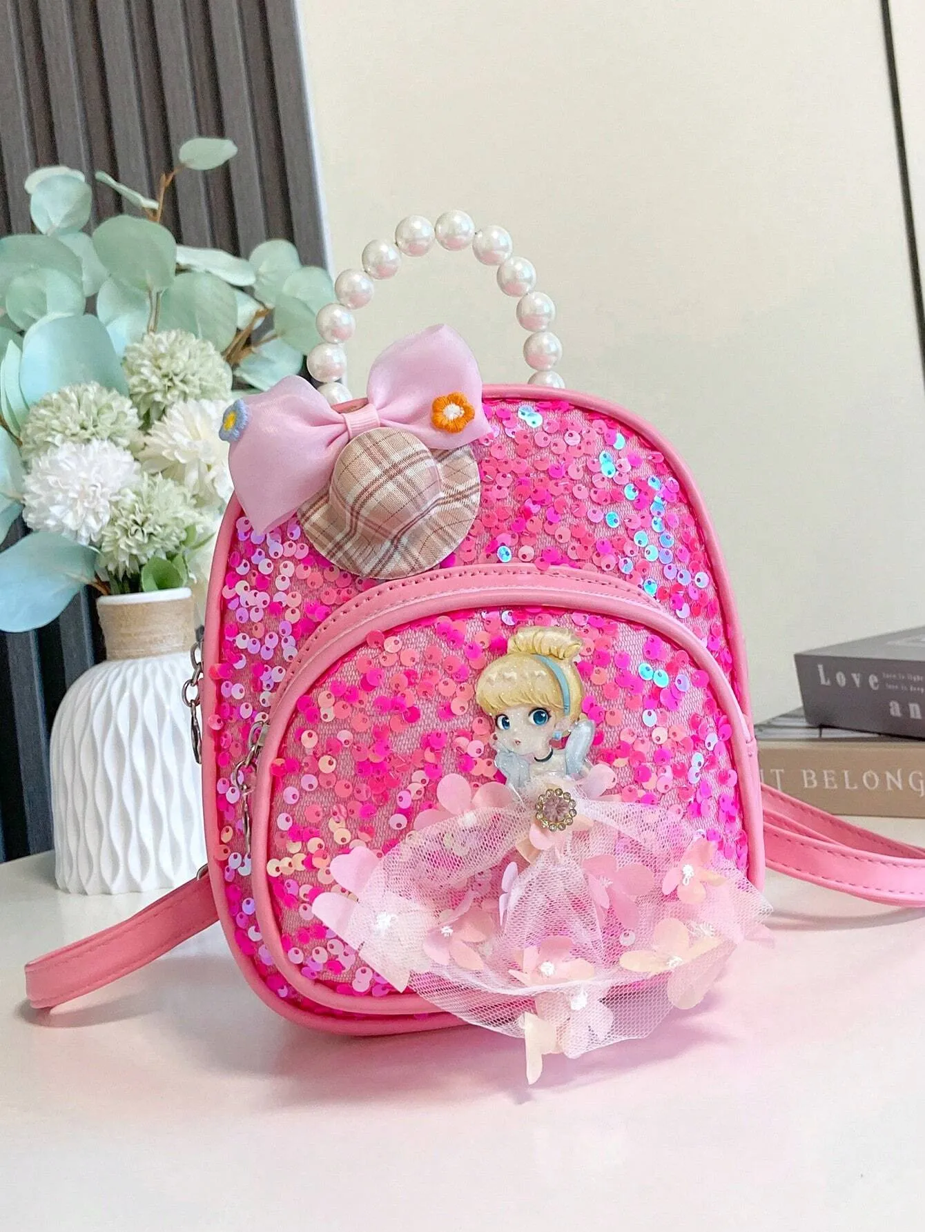 Girls Cartoon Figure Graphic Sequin Decor Backpack