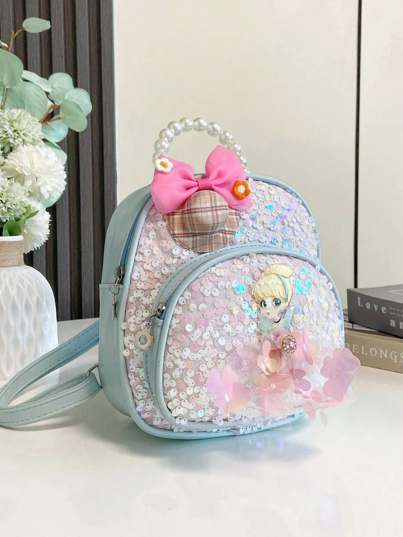 Girls Cartoon Figure Graphic Sequin Decor Backpack