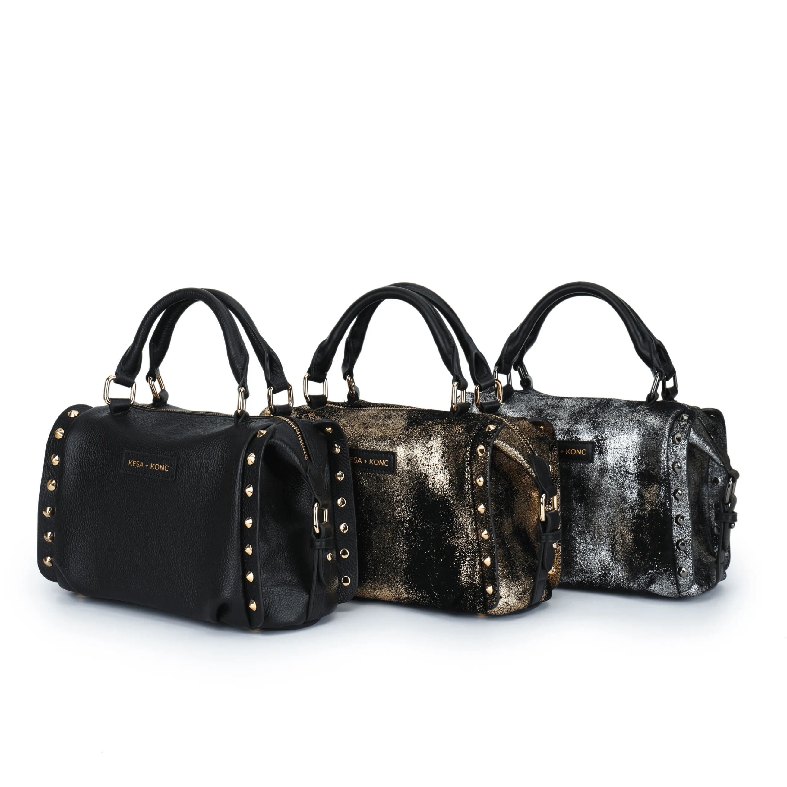 Gold Rush Studded Barrel Bag - Gold Leather