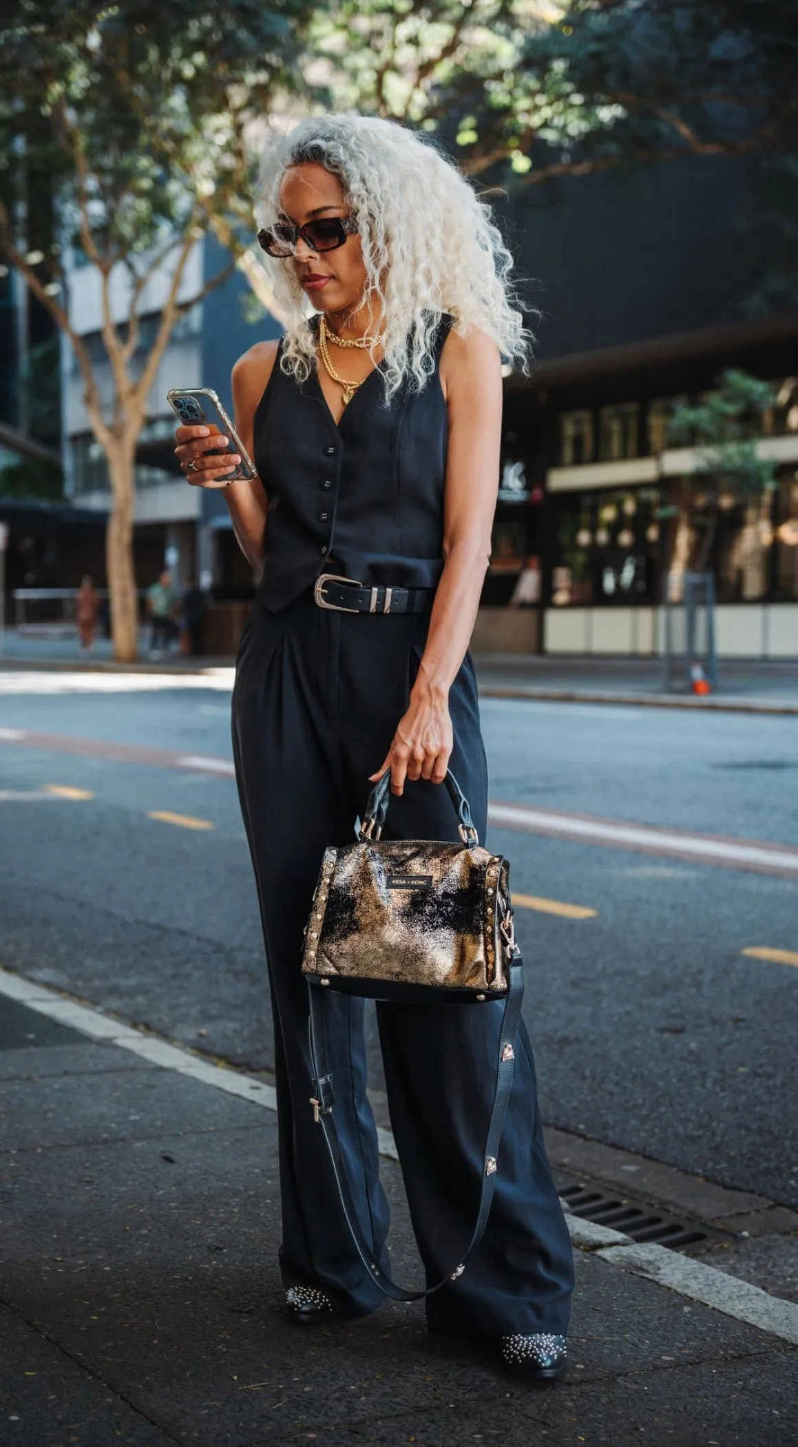 Gold Rush Studded Barrel Bag - Gold Leather