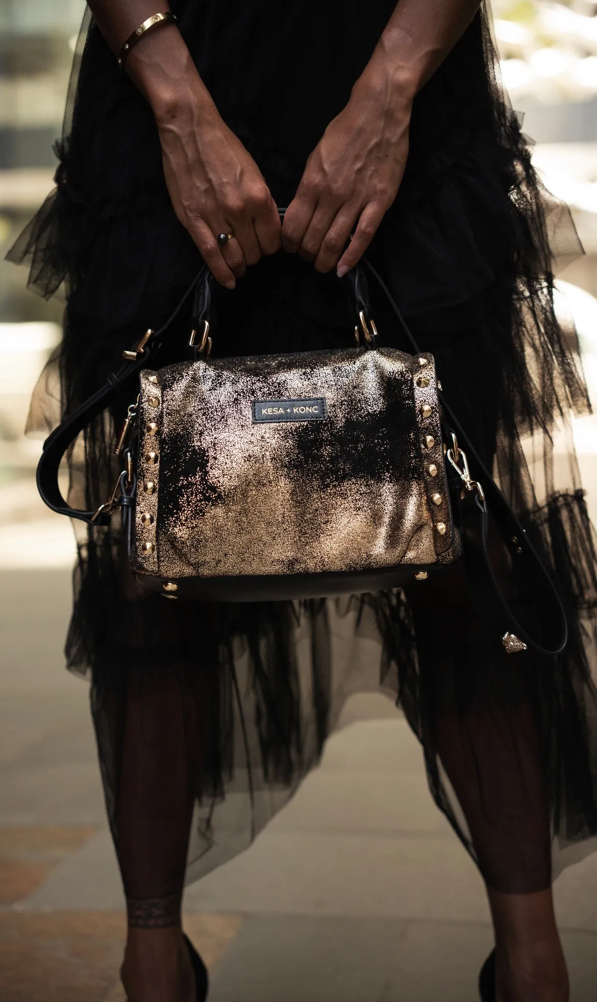 Gold Rush Studded Barrel Bag - Gold Leather
