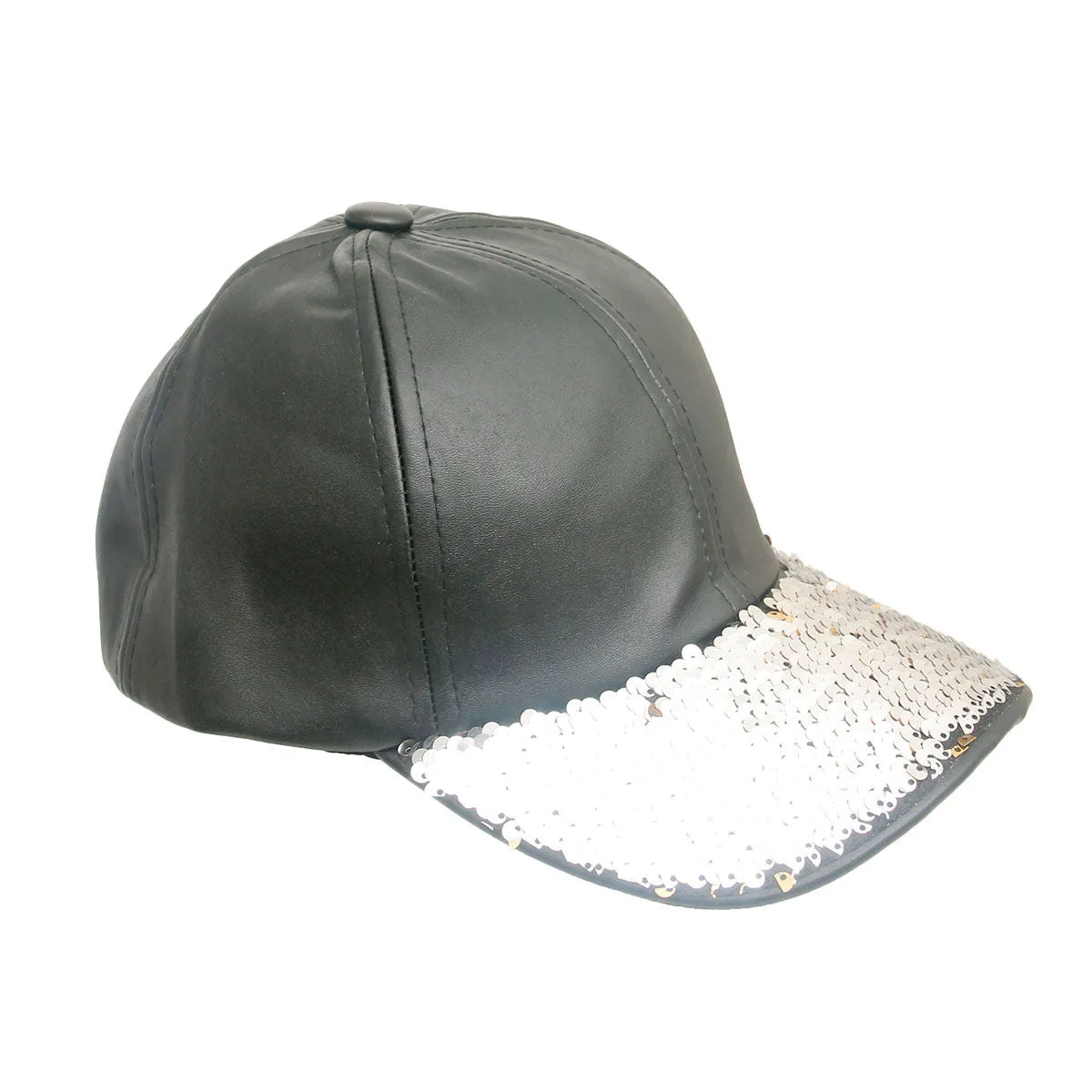 Gold Sequin Black Leather Hat