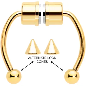 Gold Tone PVD Magnetic Septum Ring Horseshoe Non-Pierced Fake Nose Ring Set