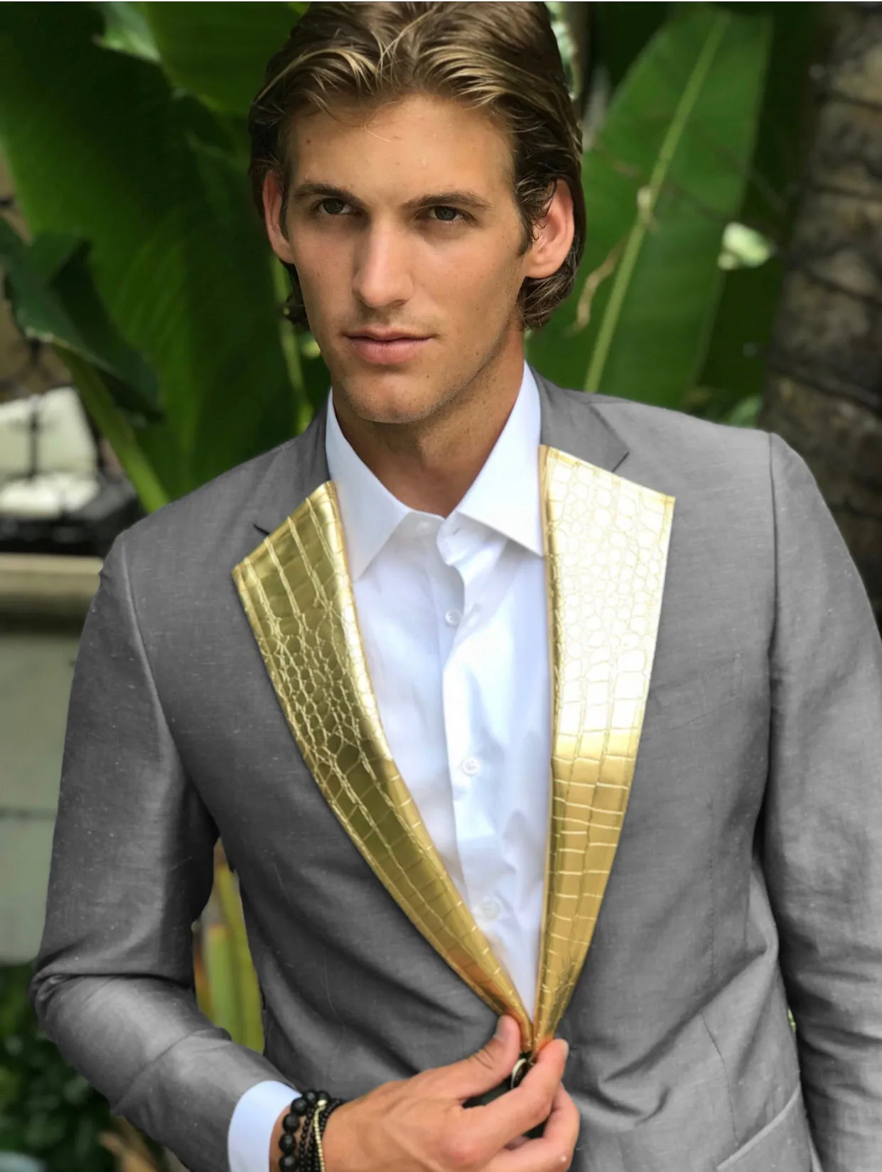 Golden Alligator Print Lapels