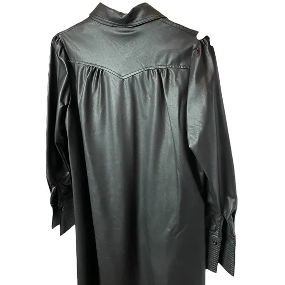 Gracia Black Faux Leather Trench Coat