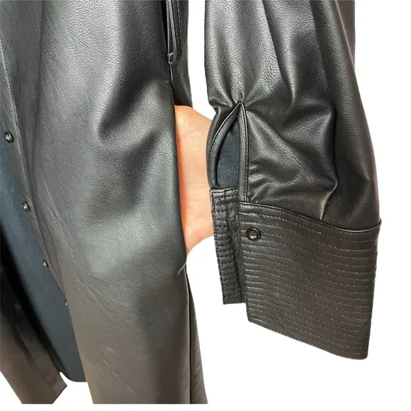 Gracia Black Faux Leather Trench Coat