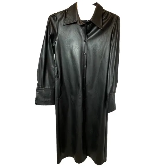 Gracia Black Faux Leather Trench Coat