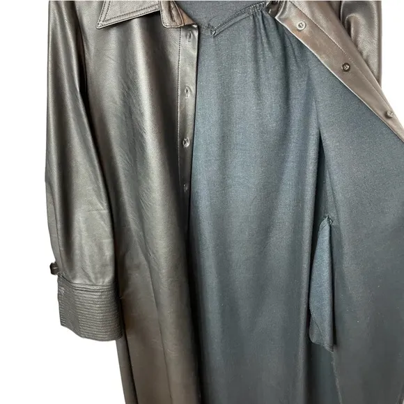 Gracia Black Faux Leather Trench Coat