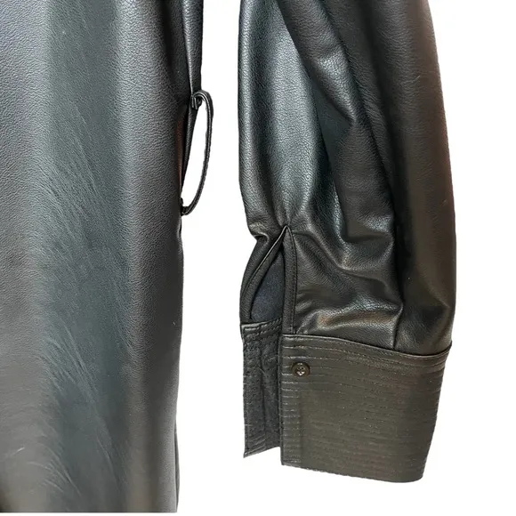 Gracia Black Faux Leather Trench Coat