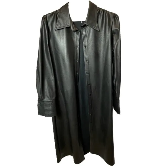 Gracia Black Faux Leather Trench Coat