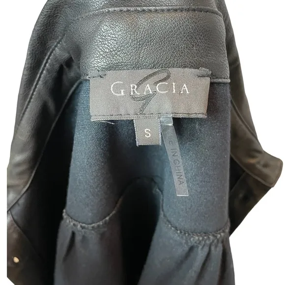 Gracia Black Faux Leather Trench Coat
