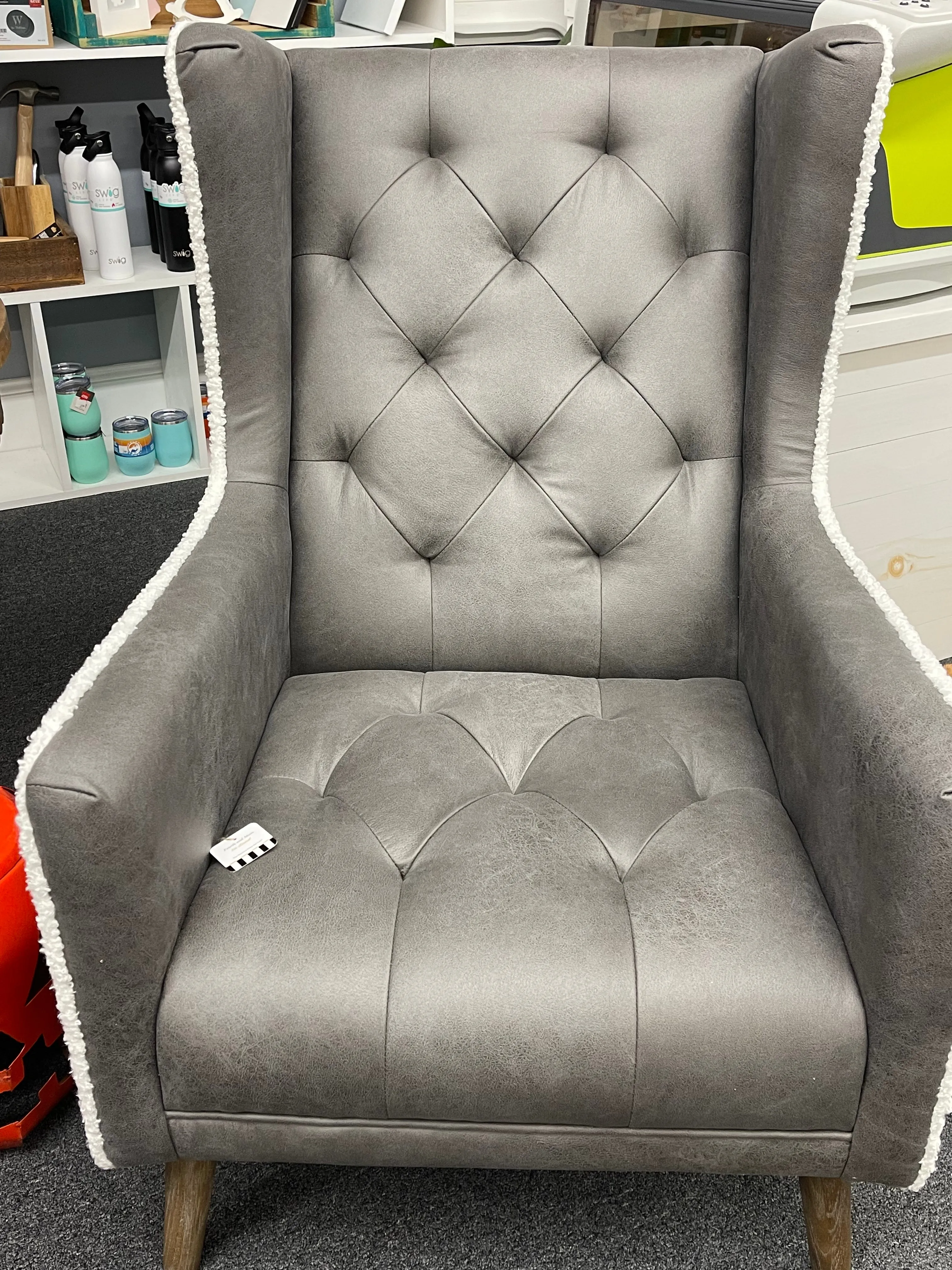 Grey Faux Leather Accent Chair