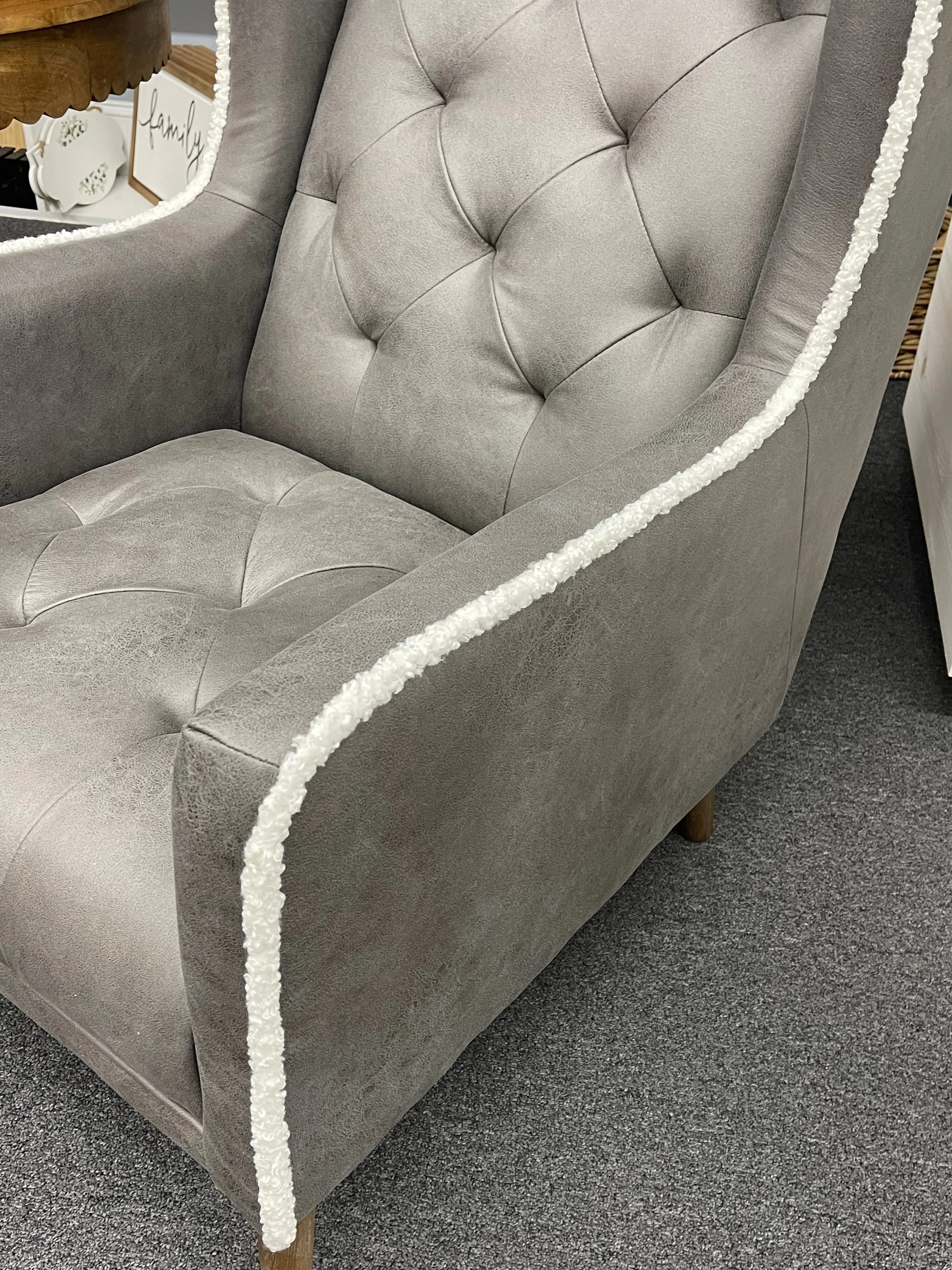 Grey Faux Leather Accent Chair