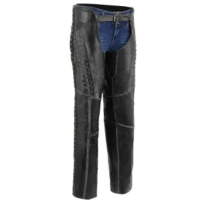 GREY MLL6526 Chaps for Women Black Premium Skin Rubbed Seams- Accented Lace Detailing Motorcycle Chap- MLL6526