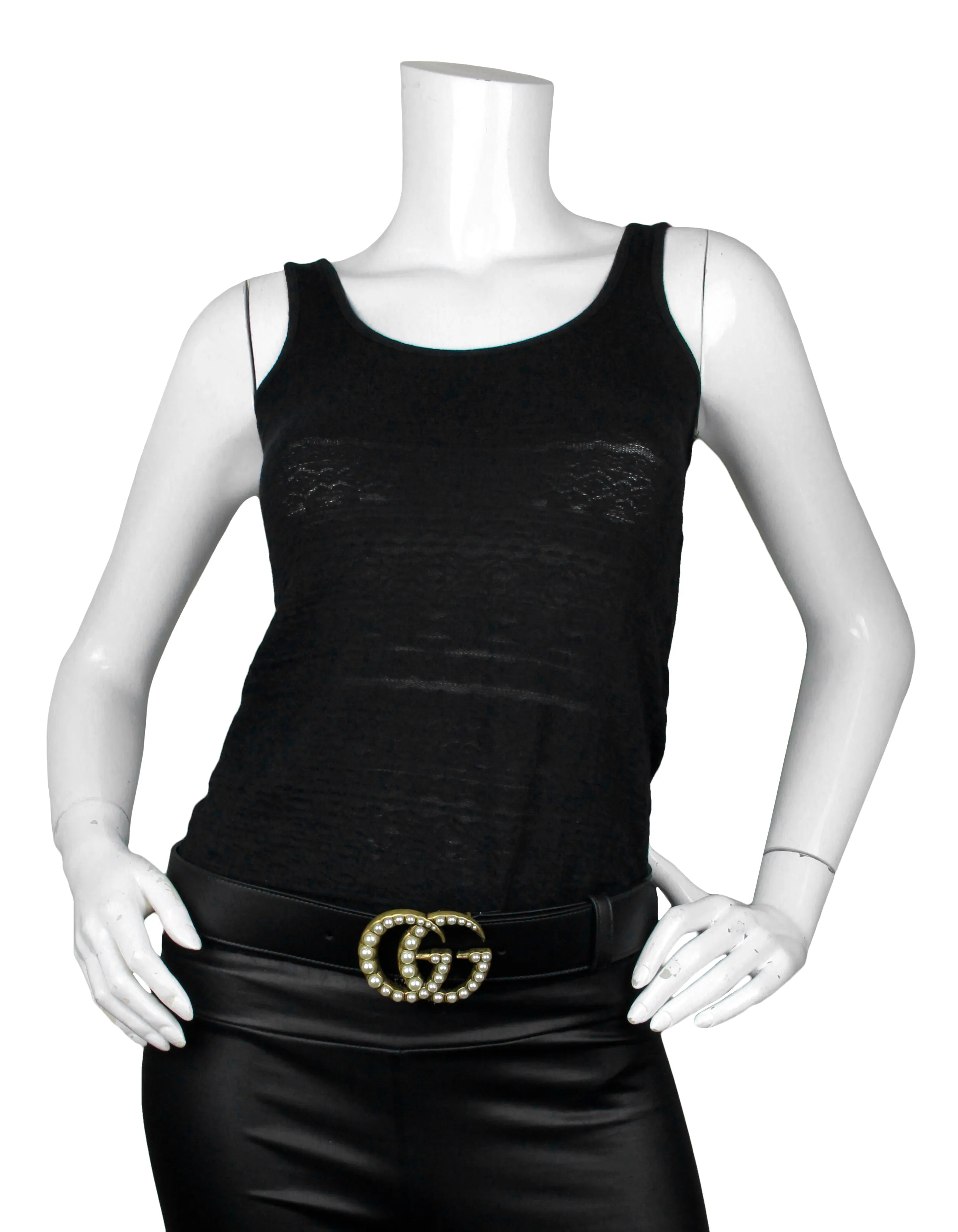 Gucci NWT Black Leather Belt w. Pearl Double G Logo Buckle sz 85/34"