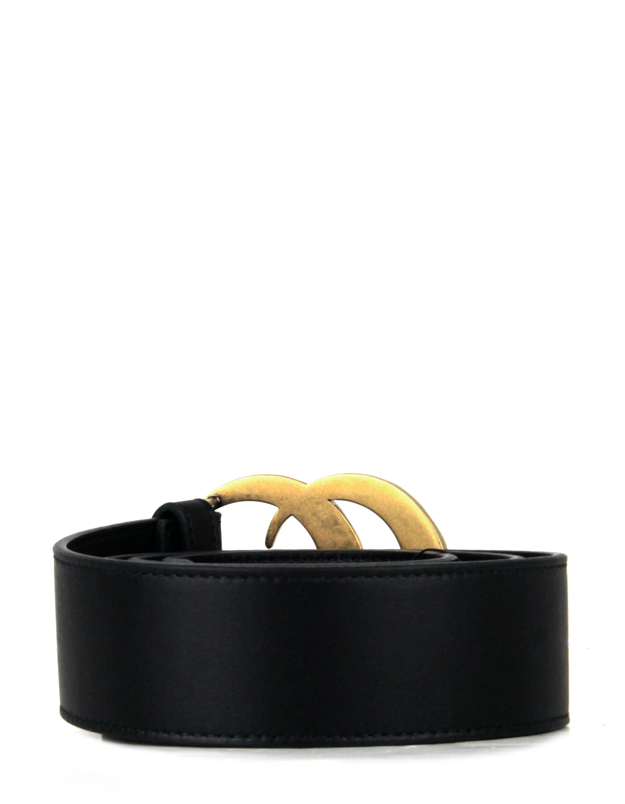 Gucci NWT Black Leather Belt w. Pearl Double G Logo Buckle sz 85/34"