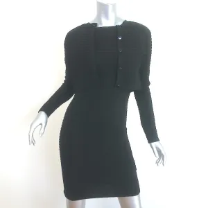 Gucci Tom Ford Matching Mini Dress & Cardigan Set Black Ribbed Knit Size Small