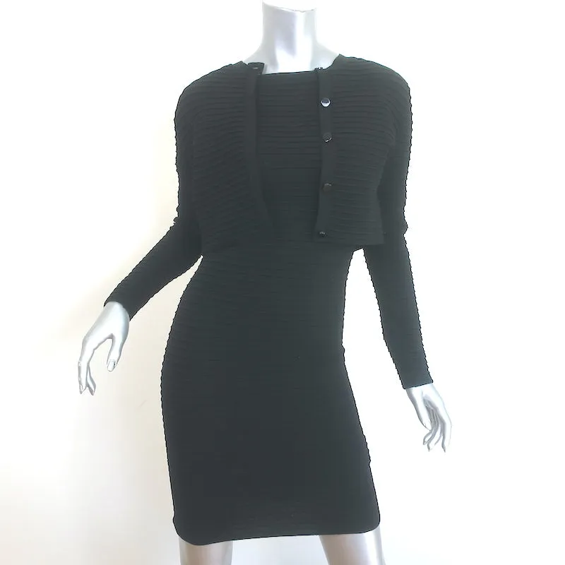 Gucci Tom Ford Matching Mini Dress & Cardigan Set Black Ribbed Knit Size Small
