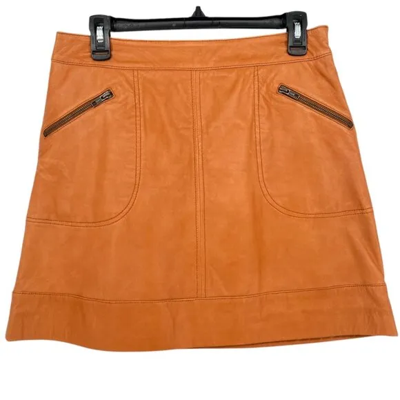 Halogen Leather Mini Skirt With Zipper Pockets Camel Tan Color Size 4P