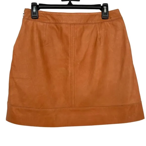 Halogen Leather Mini Skirt With Zipper Pockets Camel Tan Color Size 4P