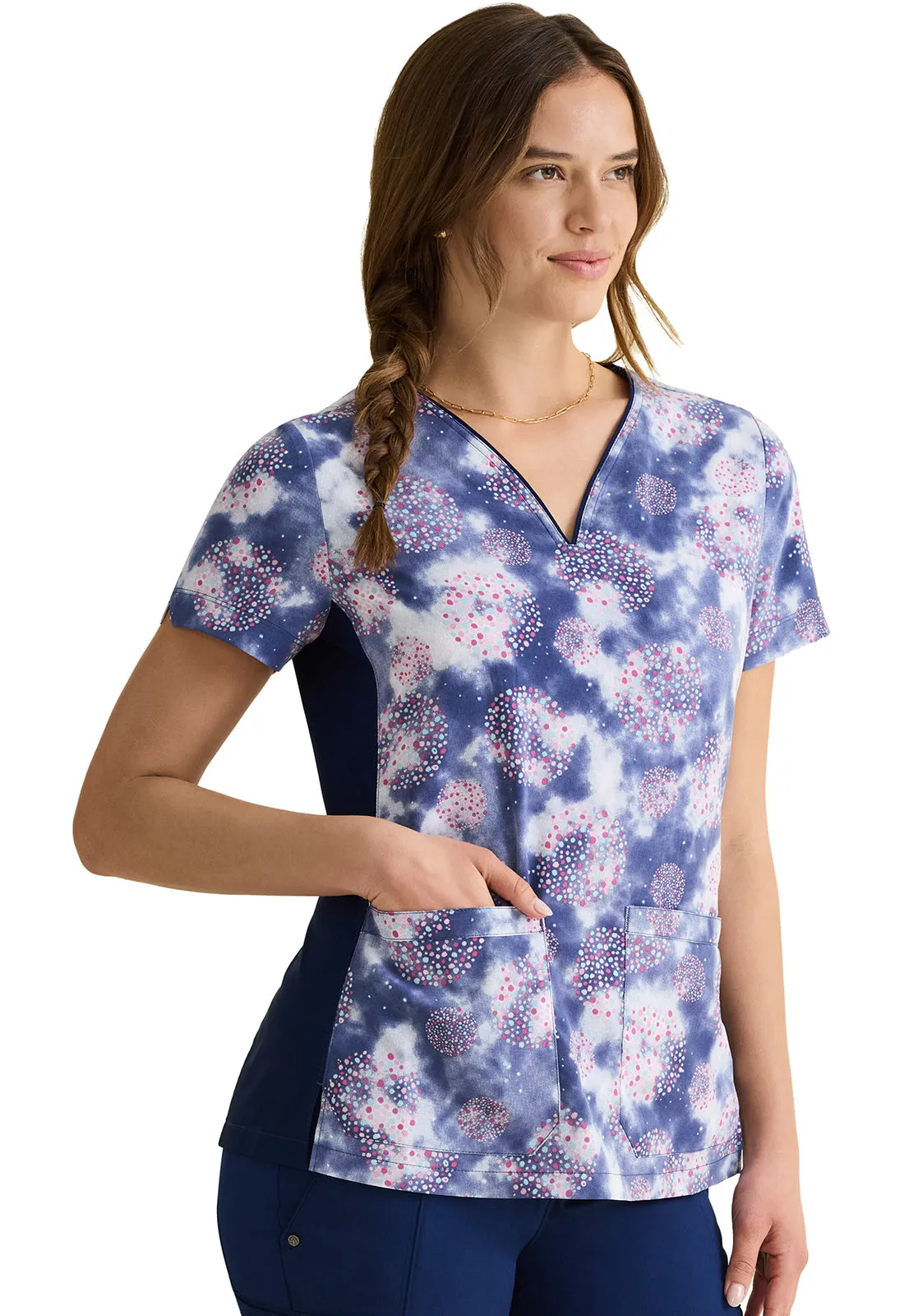 HH Purple Label Jean V-Neck Print Top Fantastical Dots