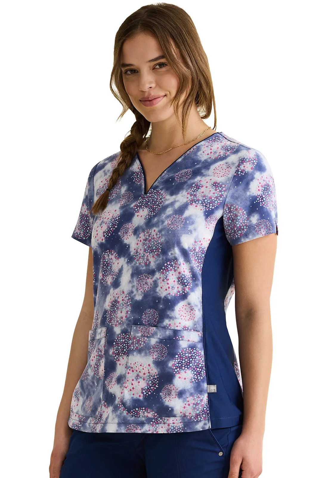 HH Purple Label Jean V-Neck Print Top Fantastical Dots