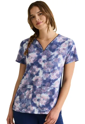 HH Purple Label Jean V-Neck Print Top Fantastical Dots