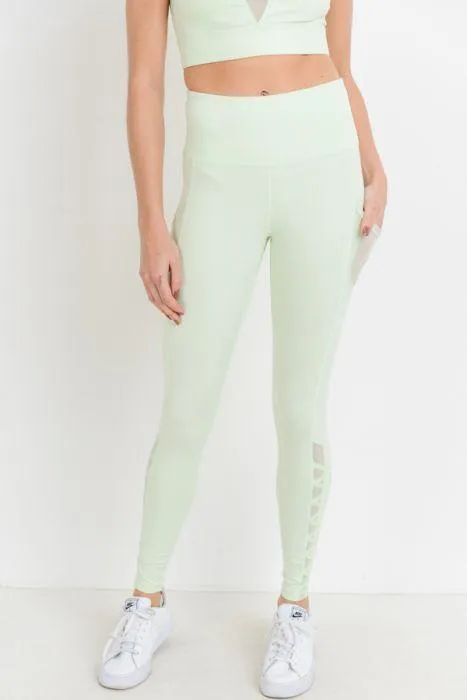 Highwaist Hybrid Mesh & Lattice Straps Full Pocket Leggings