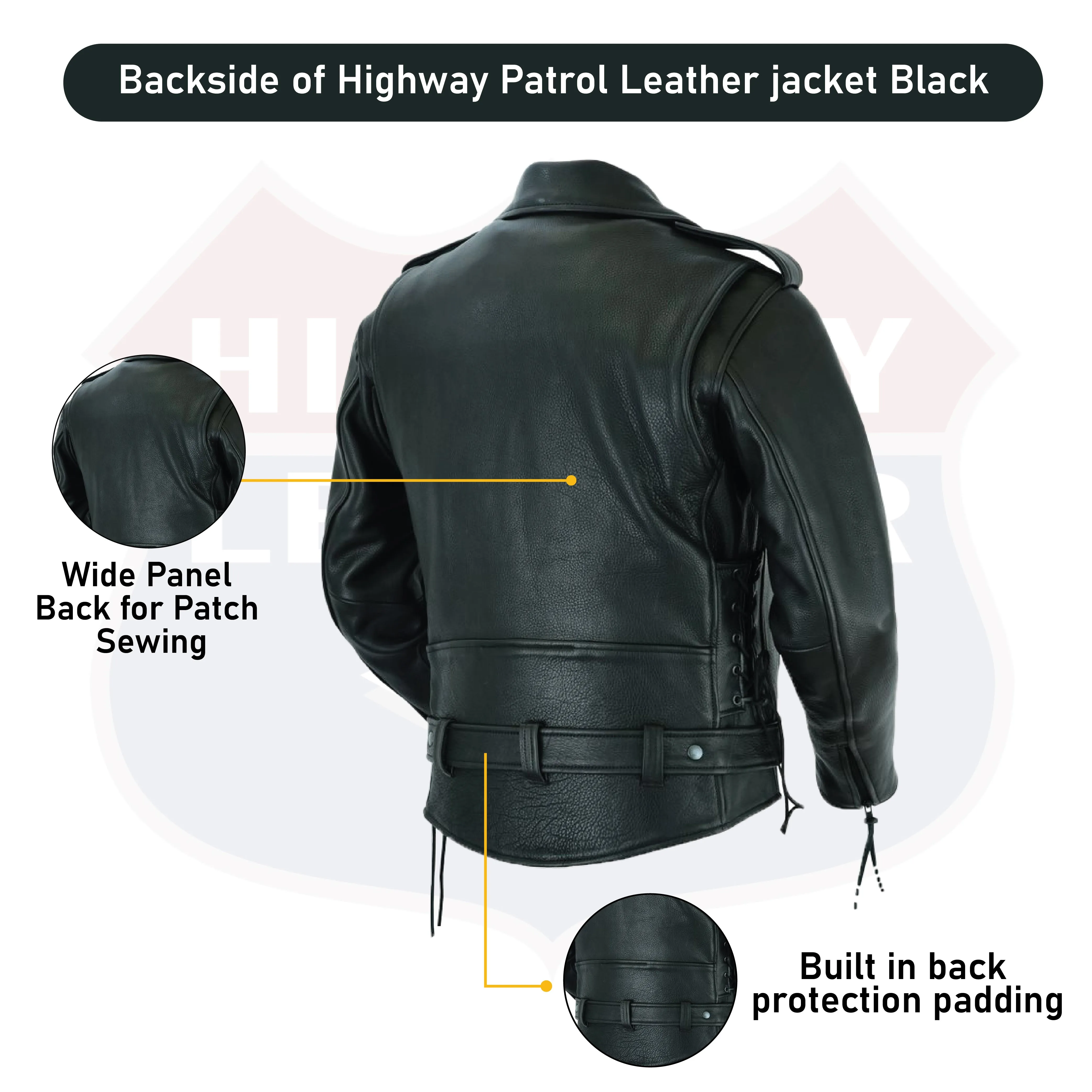 HL10888NKD Authentic Highway Patrol Leather Jacket Black Hardware Kidney Back
