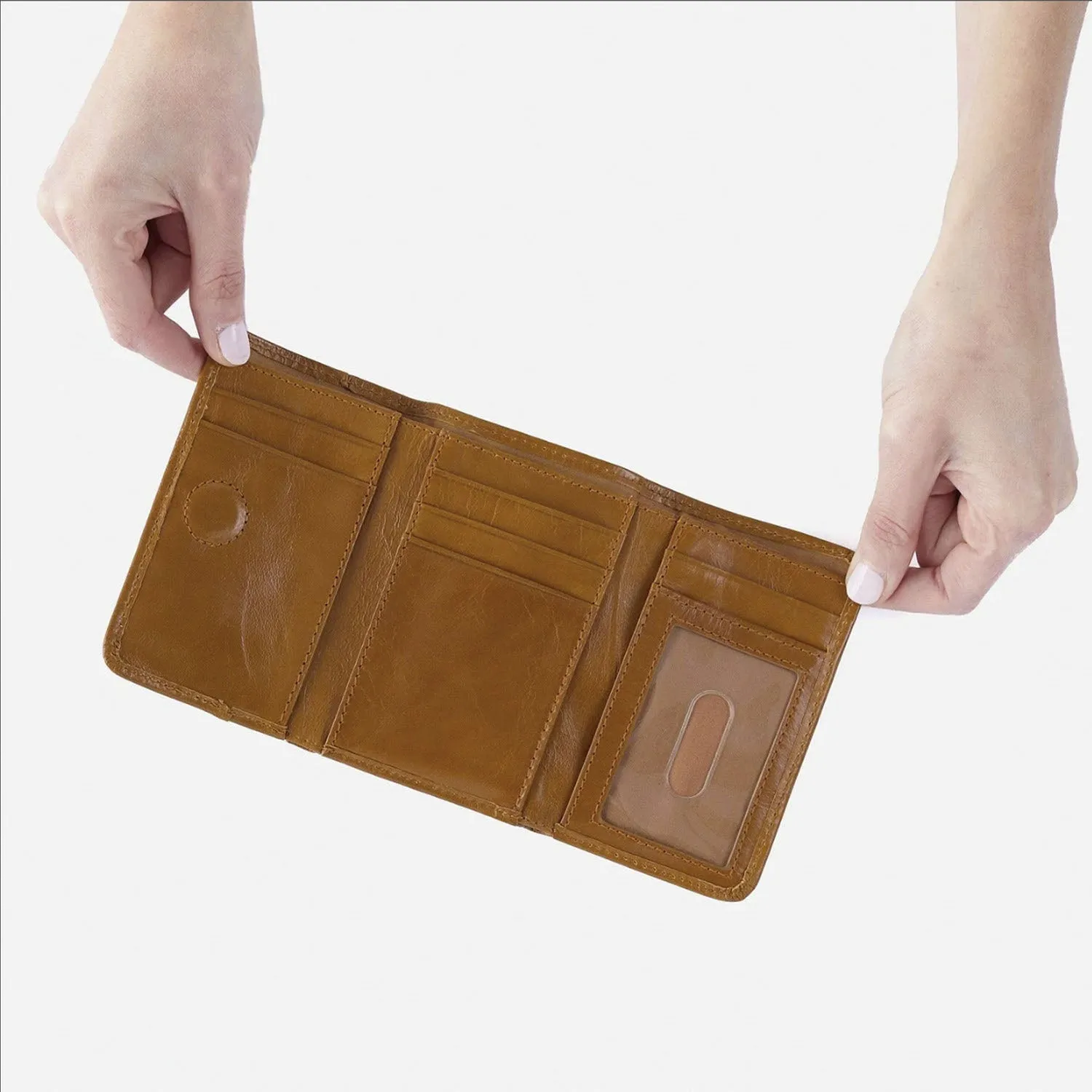 Hobo Jill Trifold Wallet Truffle Polished Leather