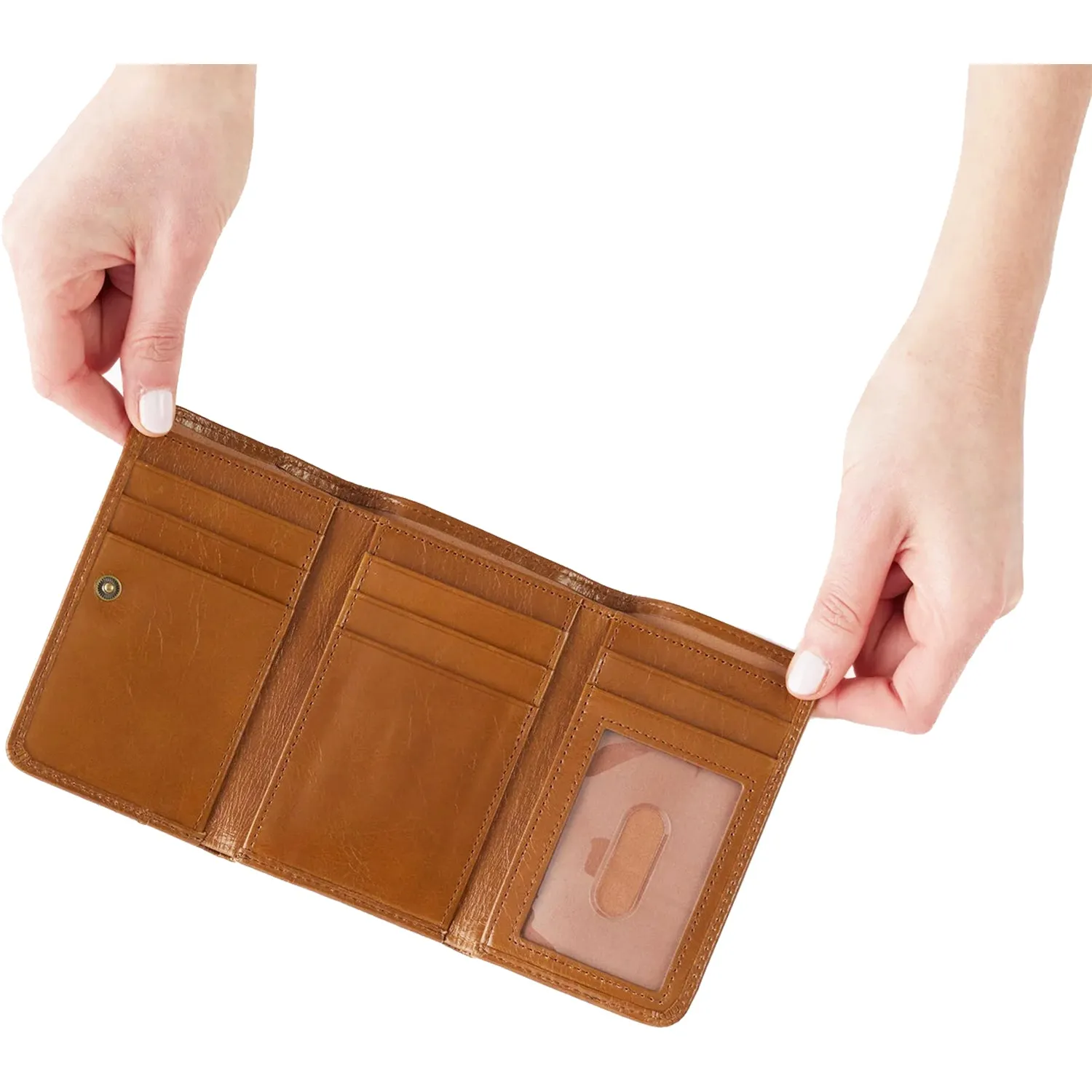 Hobo Jill Trifold Wallet Truffle Polished Leather