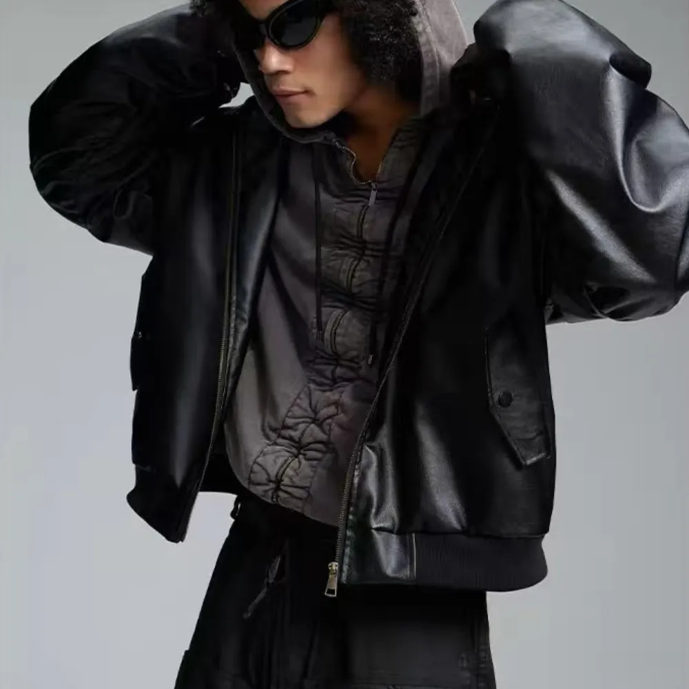 hooded leather jacket