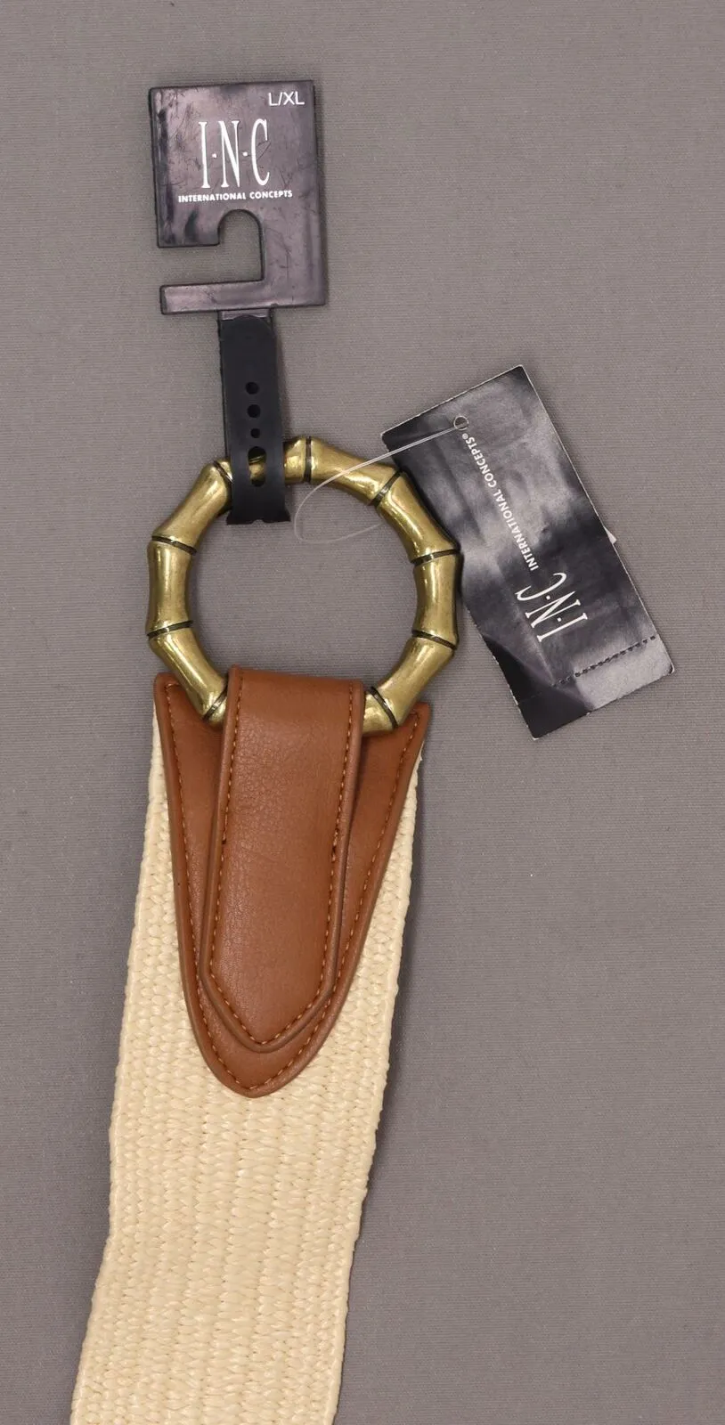INC International Concepts Women's Bamboo Buckle Faux Leather Stretch Belt
