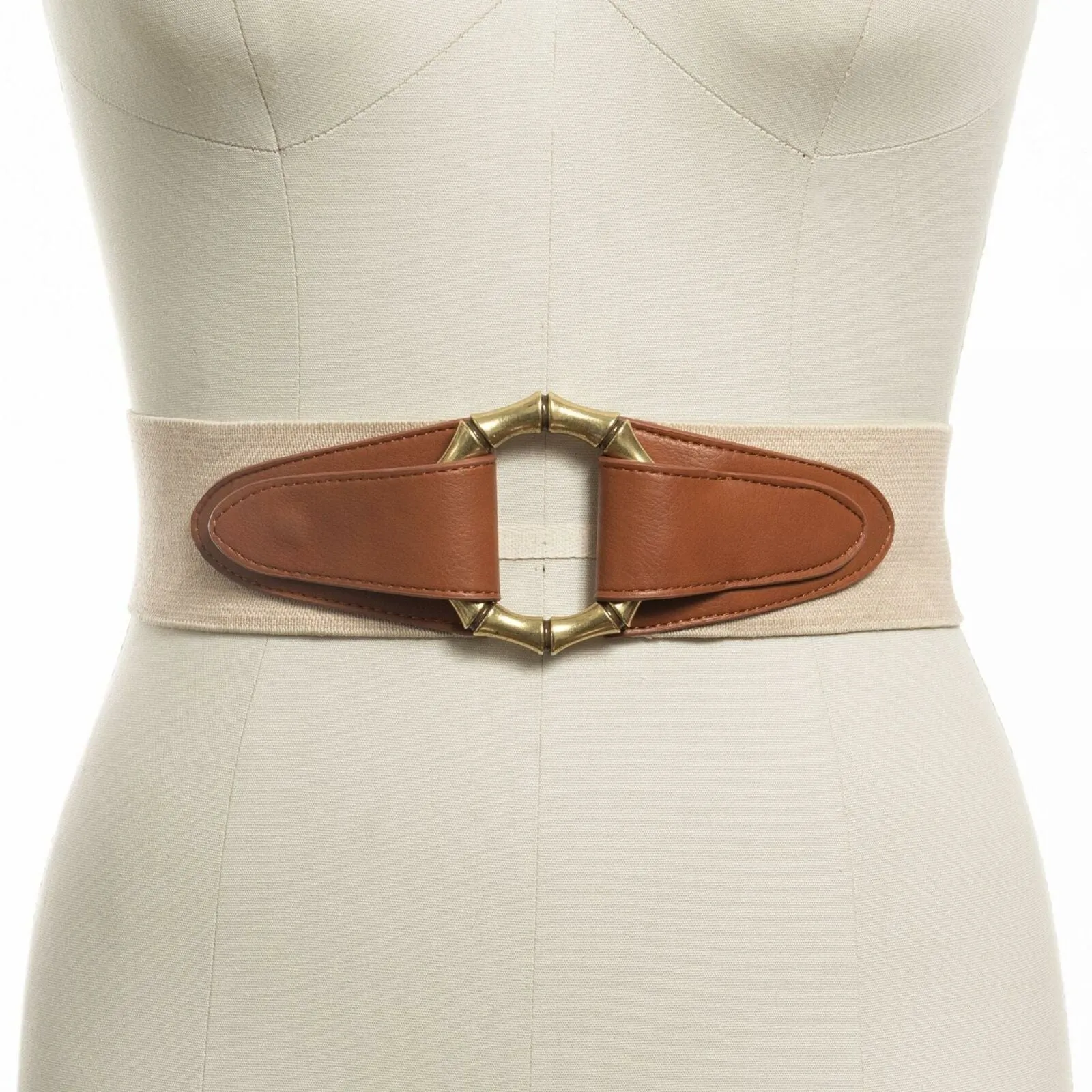 INC International Concepts Women's Bamboo Buckle Faux Leather Stretch Belt