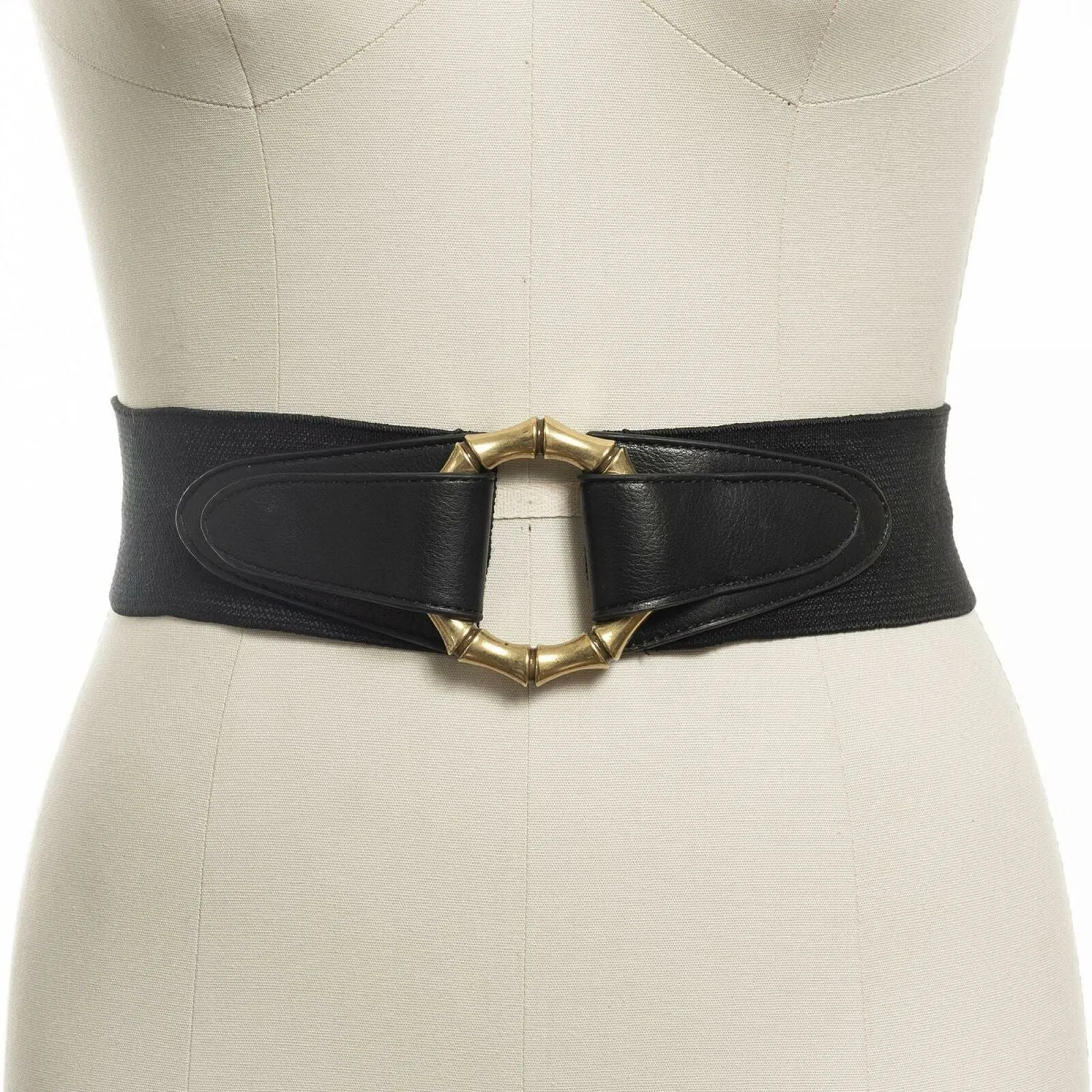 INC International Concepts Women's Bamboo Buckle Faux Leather Stretch Belt
