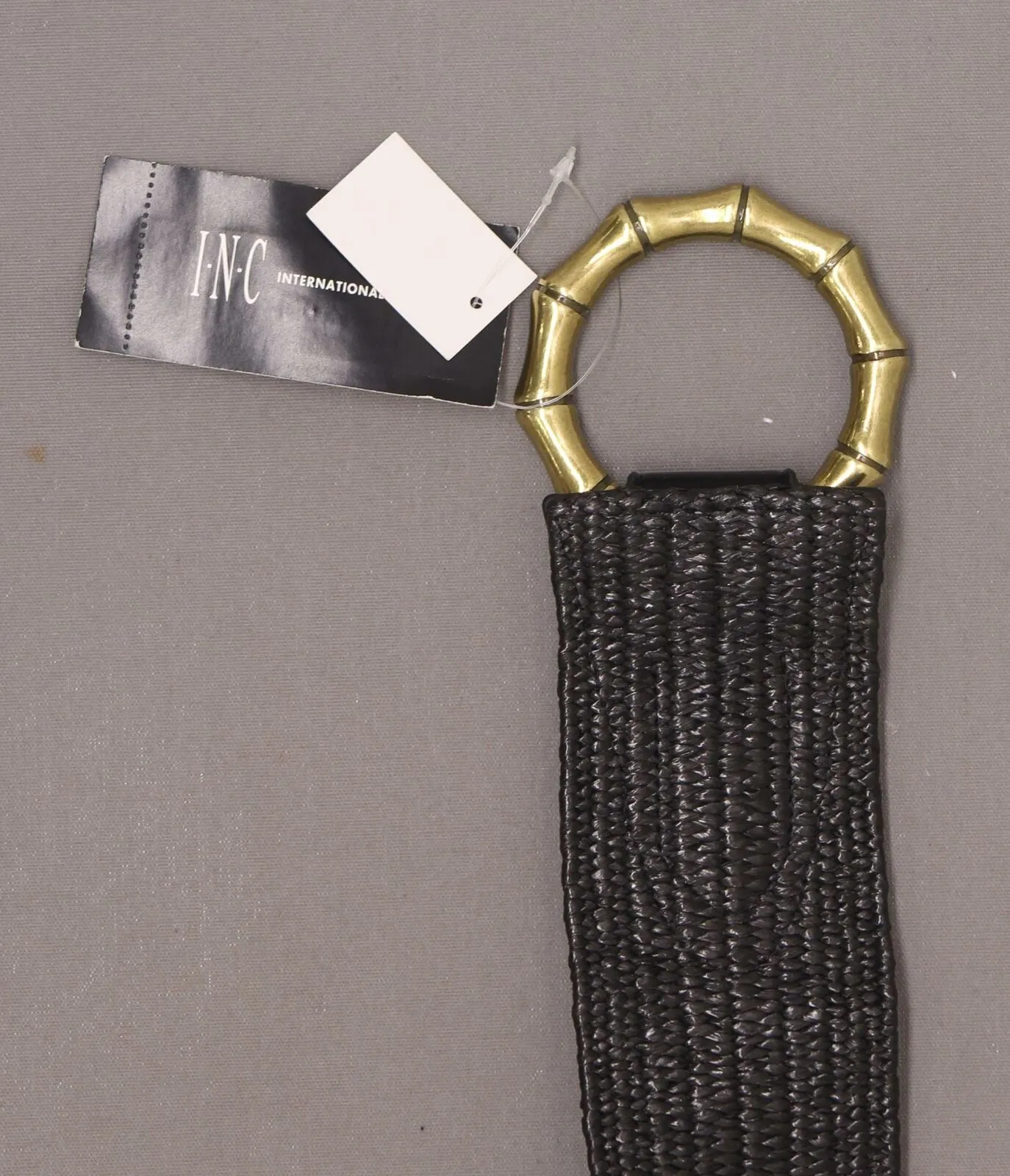 INC International Concepts Women's Bamboo Buckle Faux Leather Stretch Belt