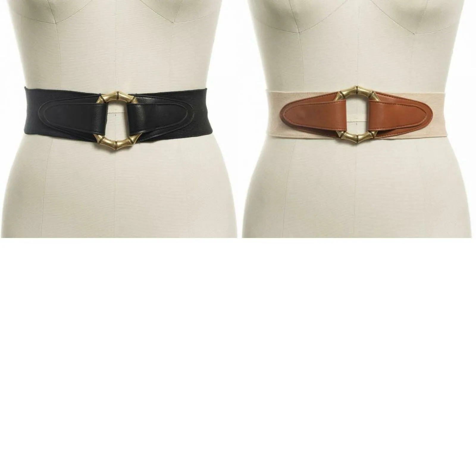 INC International Concepts Women's Bamboo Buckle Faux Leather Stretch Belt